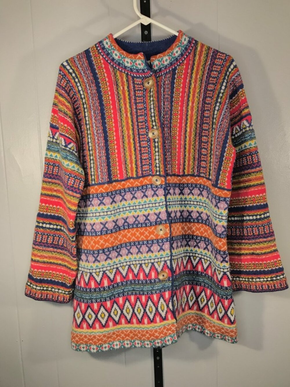 Anthropologie Moth Livia Intarsia Fair Isle 100% Wool Cardigan Women's SP
